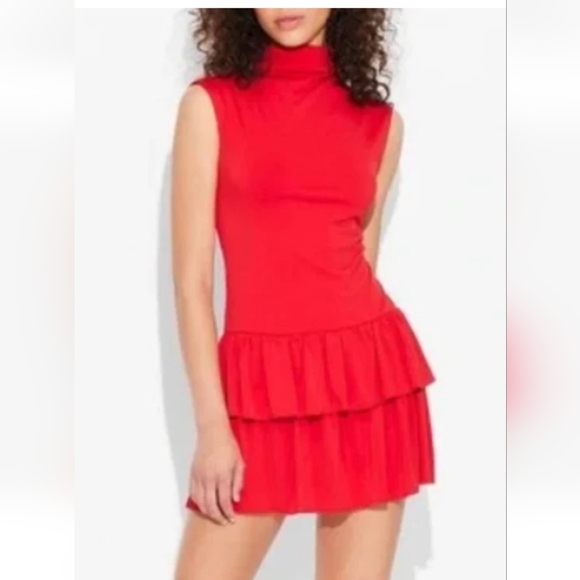 Wild Fable Red Sleeveless Mock neck tiered Mini Dress - Picture 1 of 4